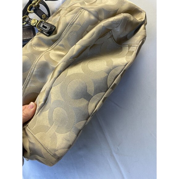 Coach Mia Op Art Signature Sateen Tote Shoulder Bag Gold Tan Womens - Picture 9 of 11